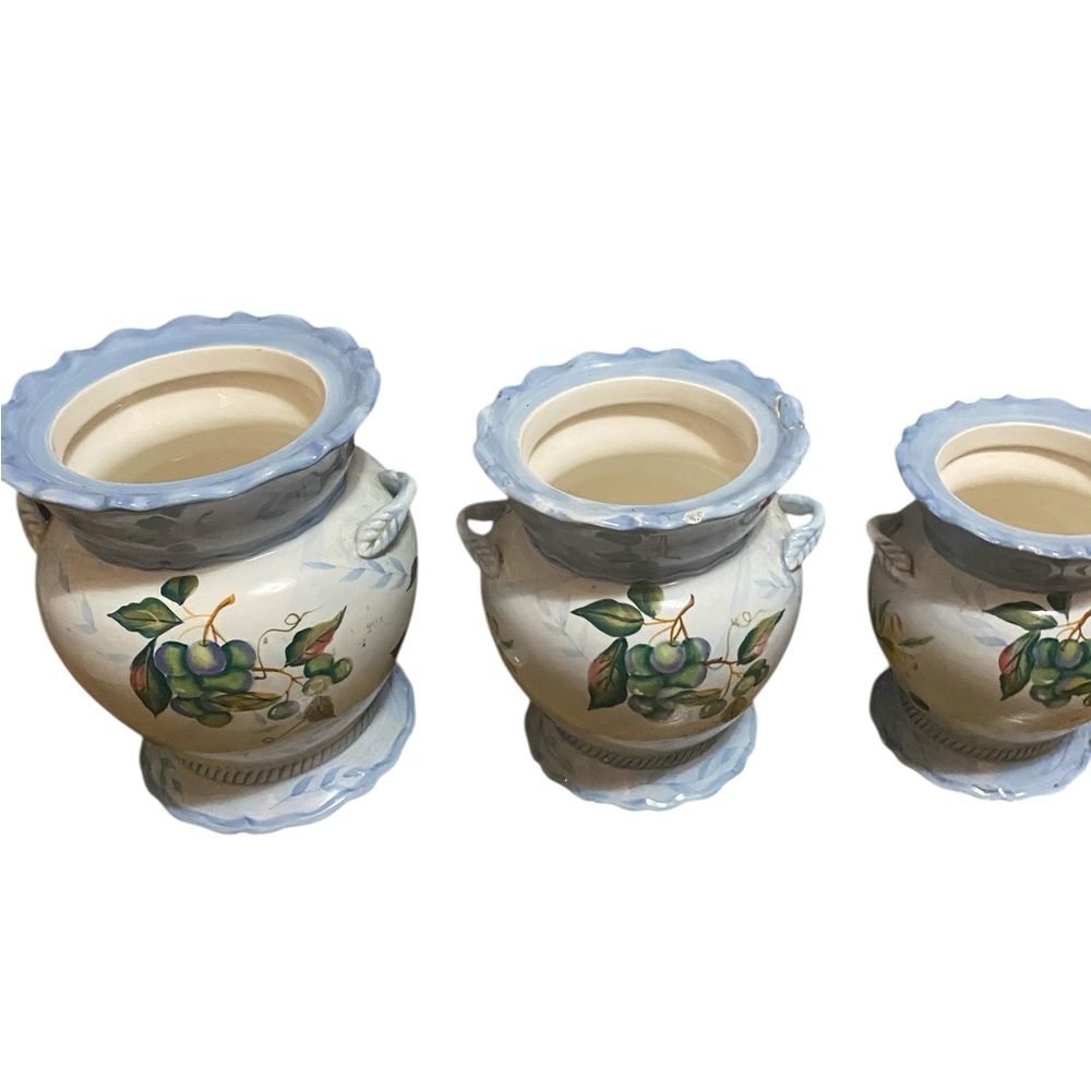 Set of Three Hand-Painted Floral Vases